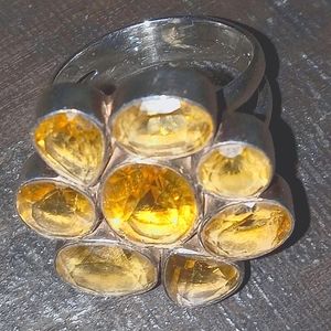 Sterling Silver 925 Ladies Ring Yellow Faceted Citrine Flower - Size 8